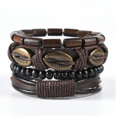 4Pc Leather & Wax Cord Bracelet Set