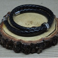 Leather Bracelet with Stainless steel ring - Love