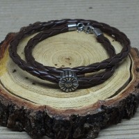 Leather Bracelet with Stainless steel charm- Sunflower