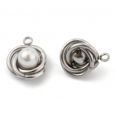 Silver Stainless Steel Charm - Love knot with imitation pearl