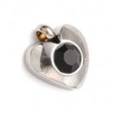 Silver Stainless Steel Charm -  Heart with Black stone