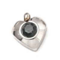 Silver Stainless Steel Charm -  Heart with Navy Blue stone