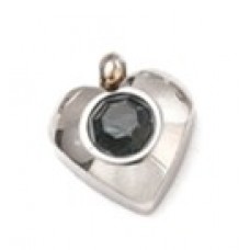 Silver Stainless Steel Charm -  Heart with Navy Blue stone