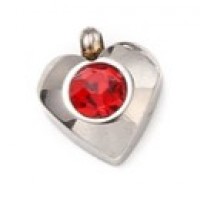 Silver Stainless Steel Charm -  Heart with Red stone