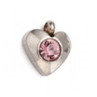 Silver Stainless Steel Charm -  Heart with Light pink stone