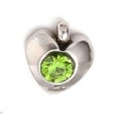 Silver Stainless Steel Charm -  Heart with Green stone