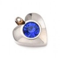 Silver Stainless Steel Charm -  Heart with Dark Blue stone