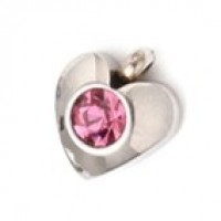 Silver Stainless Steel Charm -  Heart with Pink stone