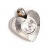 Silver Stainless Steel Charm -  Heart with Clear stone