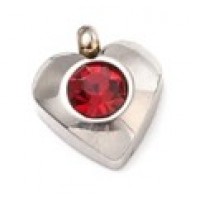 Silver Stainless Steel Charm -  Heart with Dark Red stone