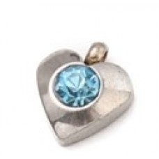 Silver Stainless Steel Charm -  Heart with Turquoise stone