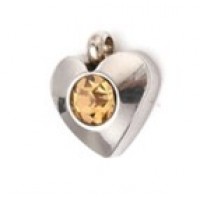 Silver Stainless Steel Charm -  Heart with Yellow stone