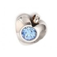 Silver Stainless Steel Charm -  Heart with Light Blue stone