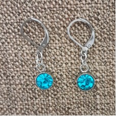 8mm Stainless Steel Round Dangle Earrings - Aquamarine