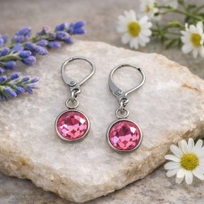 10mm Stainless Steel Round Dangle Earrings - Pink