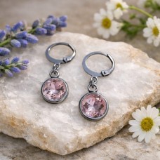 10mm Stainless Steel Round Dangle Earrings - Tourmaline