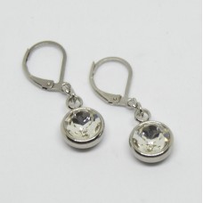 10mm Stainless Steel Round Dangle Earrings - Crystal