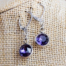 10mm Stainless Steel Round Dangle Earrings - Amethyst 