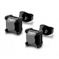 6mm Black Stainless Steel Cubic Stone Stud Earrings