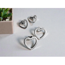 Stainless Steel Stud Earrings - Heart Set