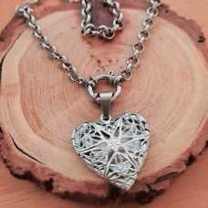 5mm Rolo Stainless Steel Necklace with detailed heart Locket