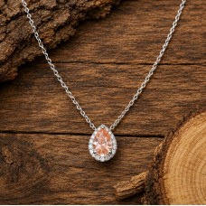 Stainless Steel 2mm Oval necklace with champagne teardrop cubic zirconia pendant
