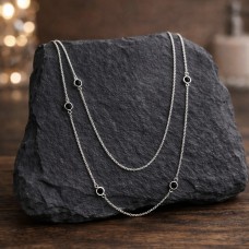 1,5mm Stainless Steal Rolo chain 53cm with Black Stones