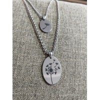 2Pc Stainless Steel Set with Dandelion engraved Oval pendants 2Pc Stainless Steel Set with Dandelion engraved Oval pendants