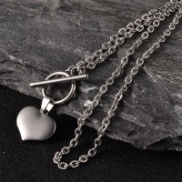4mm Stainless Steel Textured Oval necklace with Heart pendant and toggle clasp