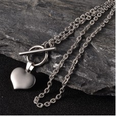 4mm Stainless Steel Textured Oval necklace with Heart pendant and toggle clasp