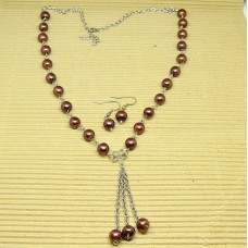 Stainless Steel Brown Pearls Tassle Necklace