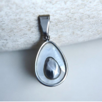 Silver Stainless Steel Pendant - Mother of pearl Teardrop