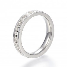 Stainless Steel Princess Cut Rhinestone ring Size 6