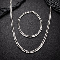 5mm Refined Curb Stainless Steel Mens Bracelet & Necklace 63cm set