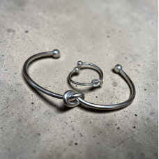 Stainless Steel Love Knot Bangle and Ring set