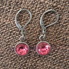 10mm Stainless Steel Round Dangle Earrings - Pink