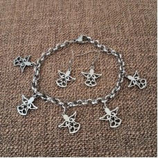 5mm Rolo Stainless Steel Angel Bracelet & Earrings Set